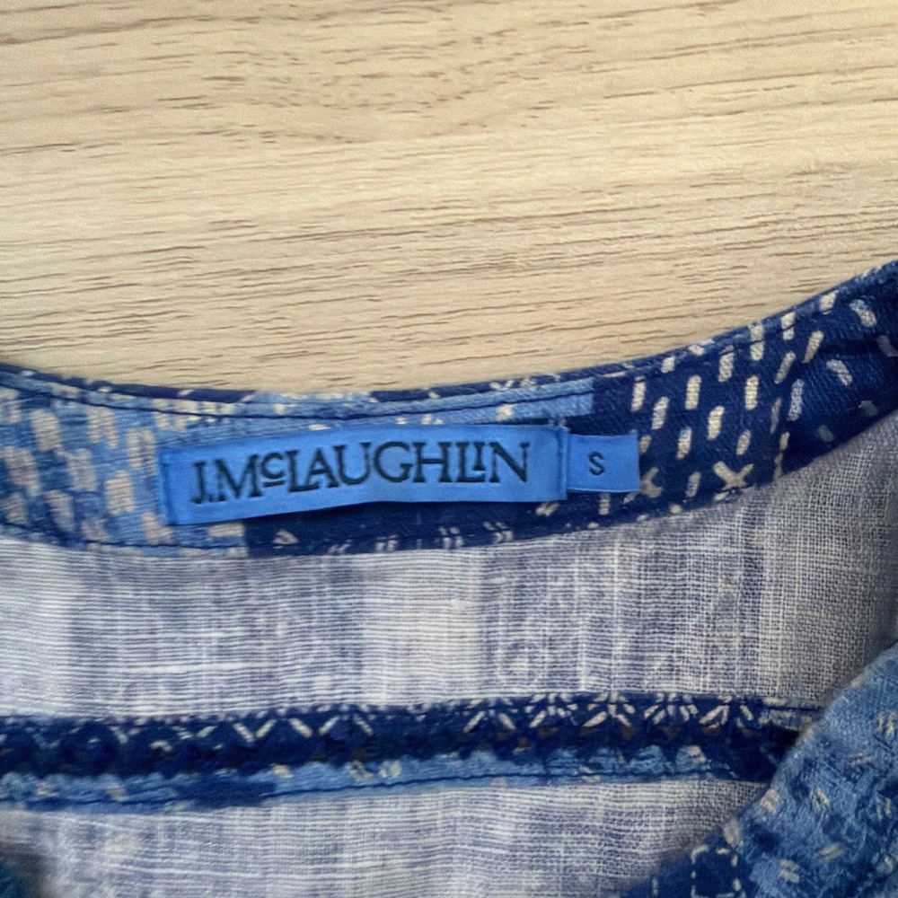 J. McLaughlin Sleeveless Patchwork Print Shift Dress Blue Small Excellent - Picture 3 of 7
